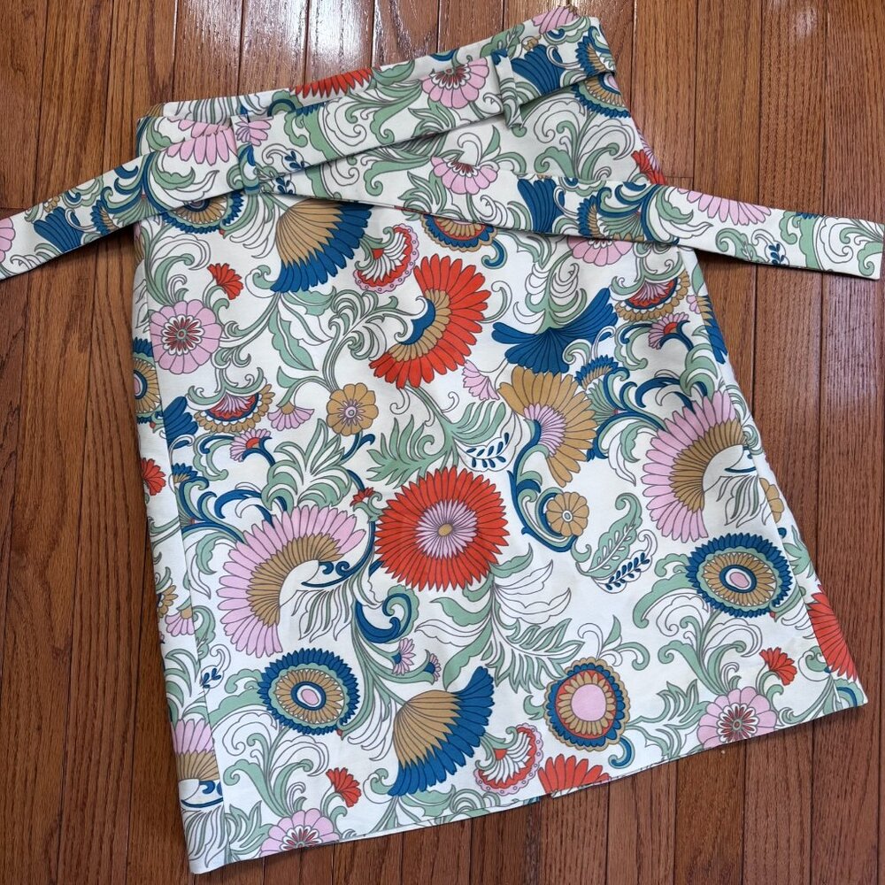 J.Crew Cream & Orange A‑Line Floral Skirt • Retro Garden Print • Tie Waist • 6